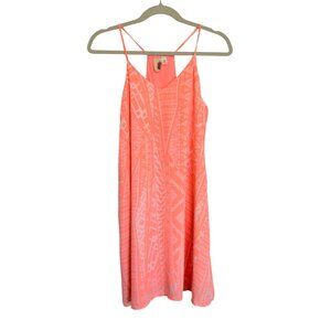 Bright Orange Coral Sleeveless Dress Aztec Pattern Size Medium Lightweight Flowy